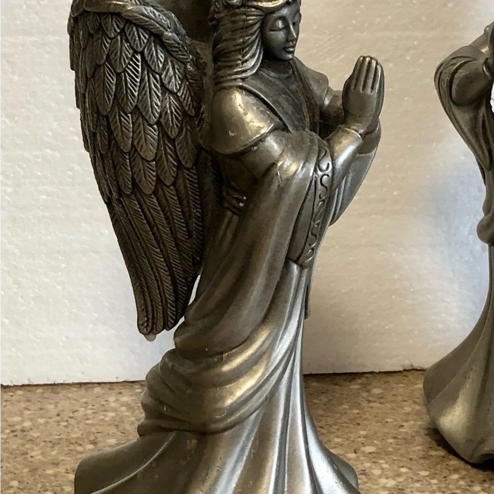 Pewter Pair of Praying Angels Right And Left  Set